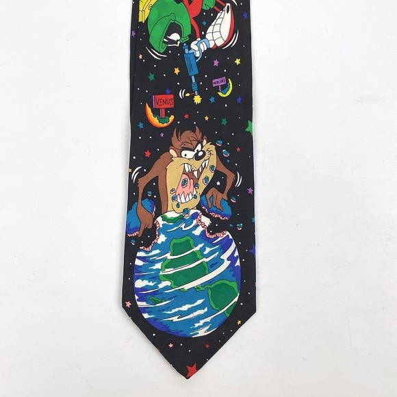 VTG 1993 Taz Marvin Martian SAVOR THE PLANETS Space Stars Earth Moon Necktie - Picture 2 of 8
